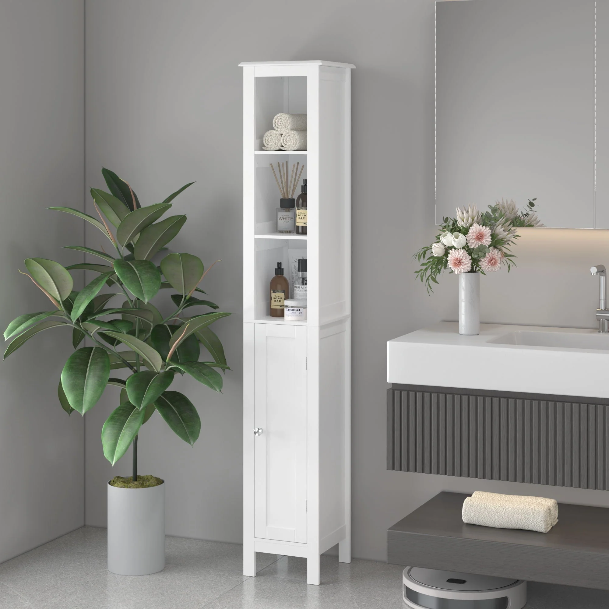 Slim Tall Bathroom Storage Cabinet With Adjustable Shelves, Anti Tip Freestanding Cabinet - White - Image 3