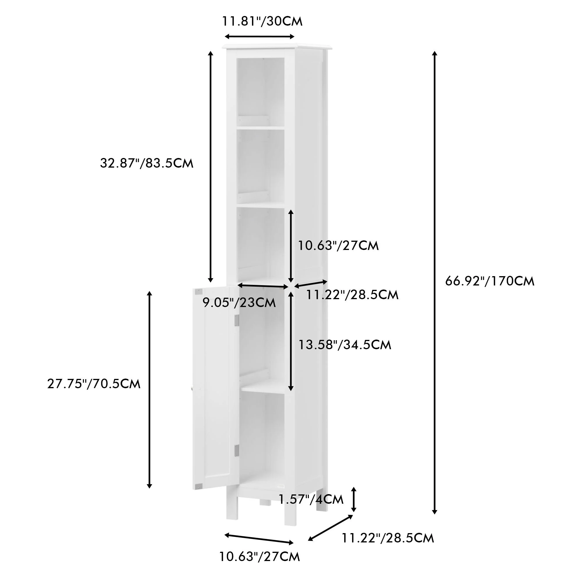 Slim Tall Bathroom Storage Cabinet With Adjustable Shelves, Anti Tip Freestanding Cabinet - White - Image 4