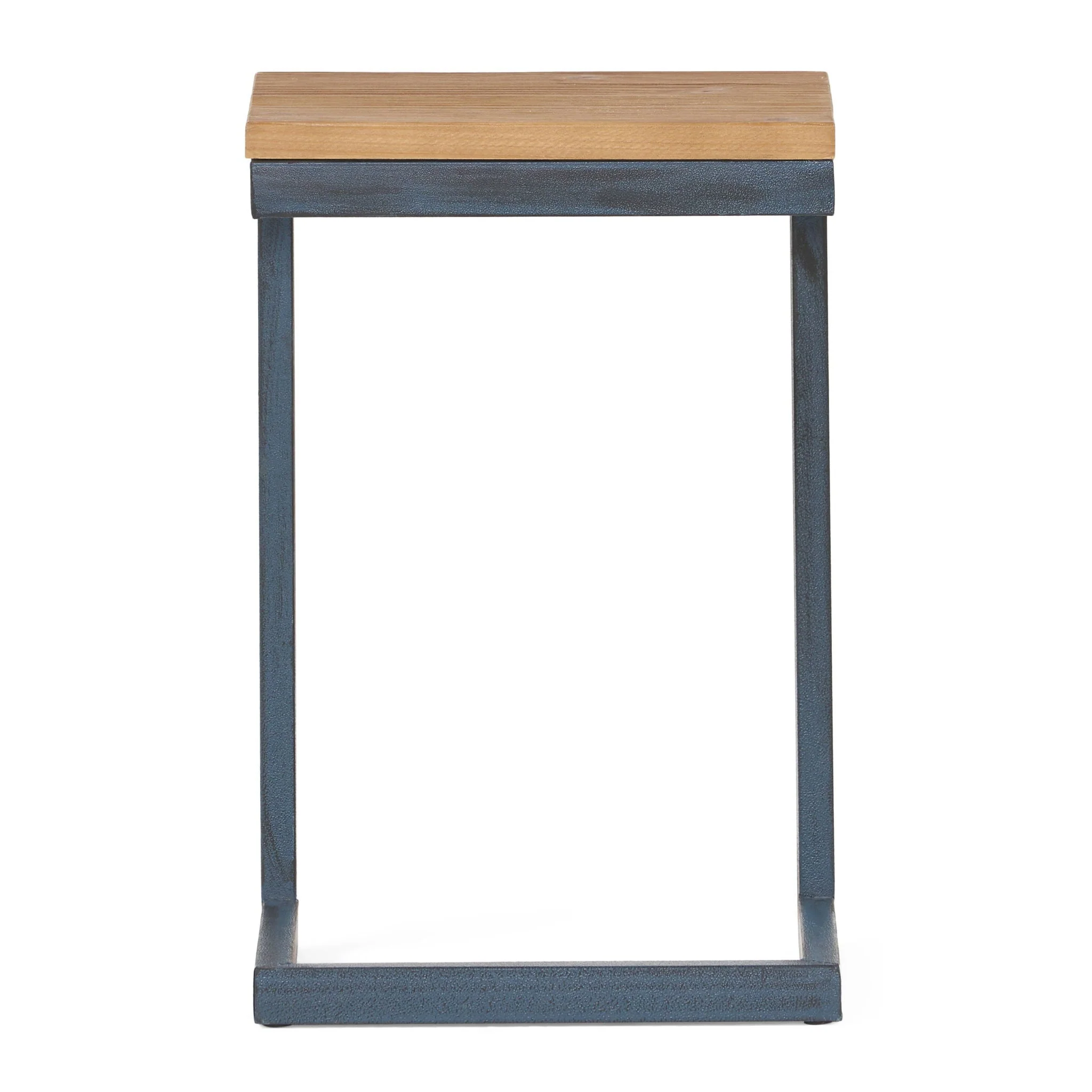 Small C Shaped End Table With Iron Base And Fir Wood Top - Black - Image 2