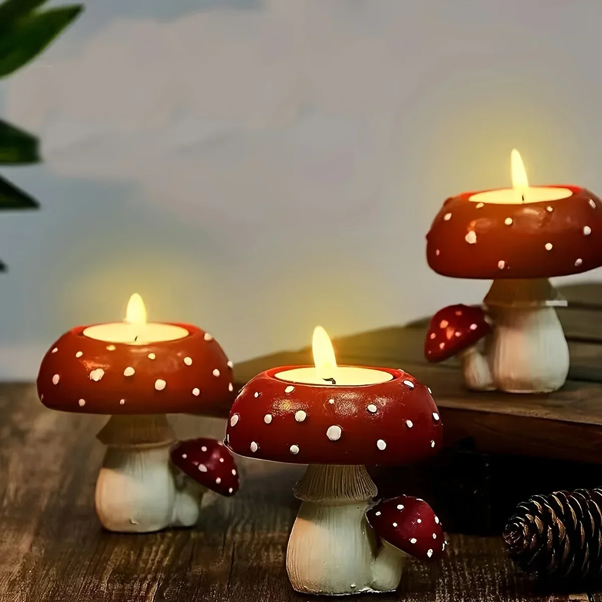 Small Mushroom Candle Holder Decorative Tea Light Home Ornament Craft Decoration - Image 2
