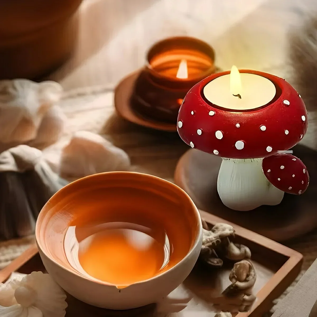 Small Mushroom Candle Holder Decorative Tea Light Home Ornament Craft Decoration - Image 3