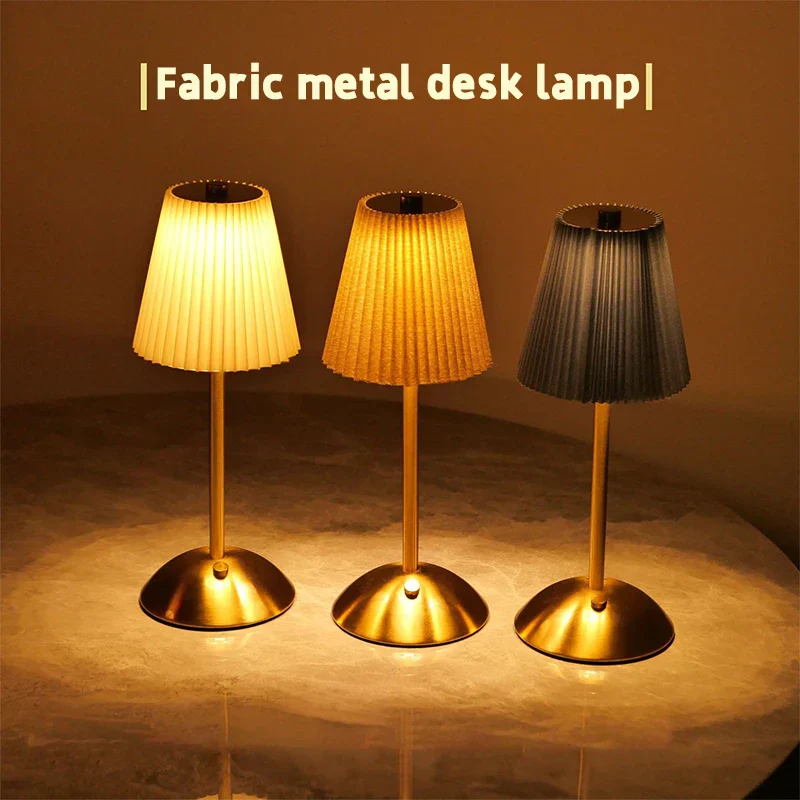 Small Pleated Table Lamp USB Rechargeable Cordless Desk Light for Bedroom - Image 2