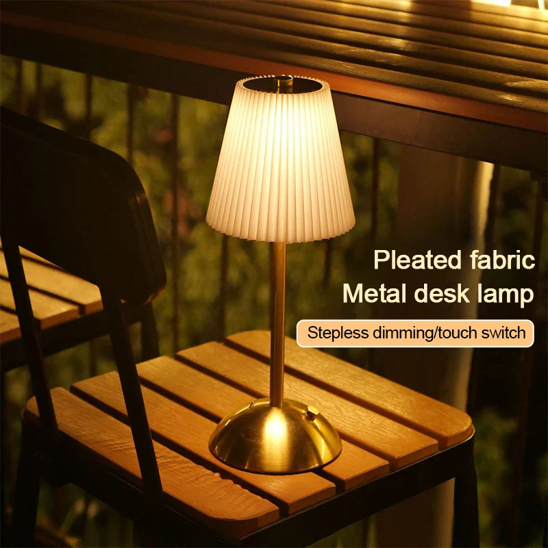 Small Pleated Table Lamp USB Rechargeable Cordless Desk Light for Bedroom - Image 3