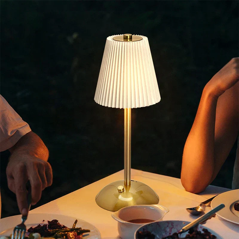 Small Pleated Table Lamp USB Rechargeable Cordless Desk Light for Bedroom - Image 4