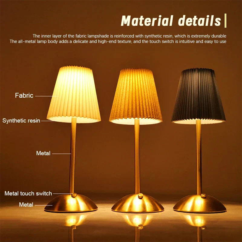 Small Pleated Table Lamp USB Rechargeable Cordless Desk Light for Bedroom - Image 5