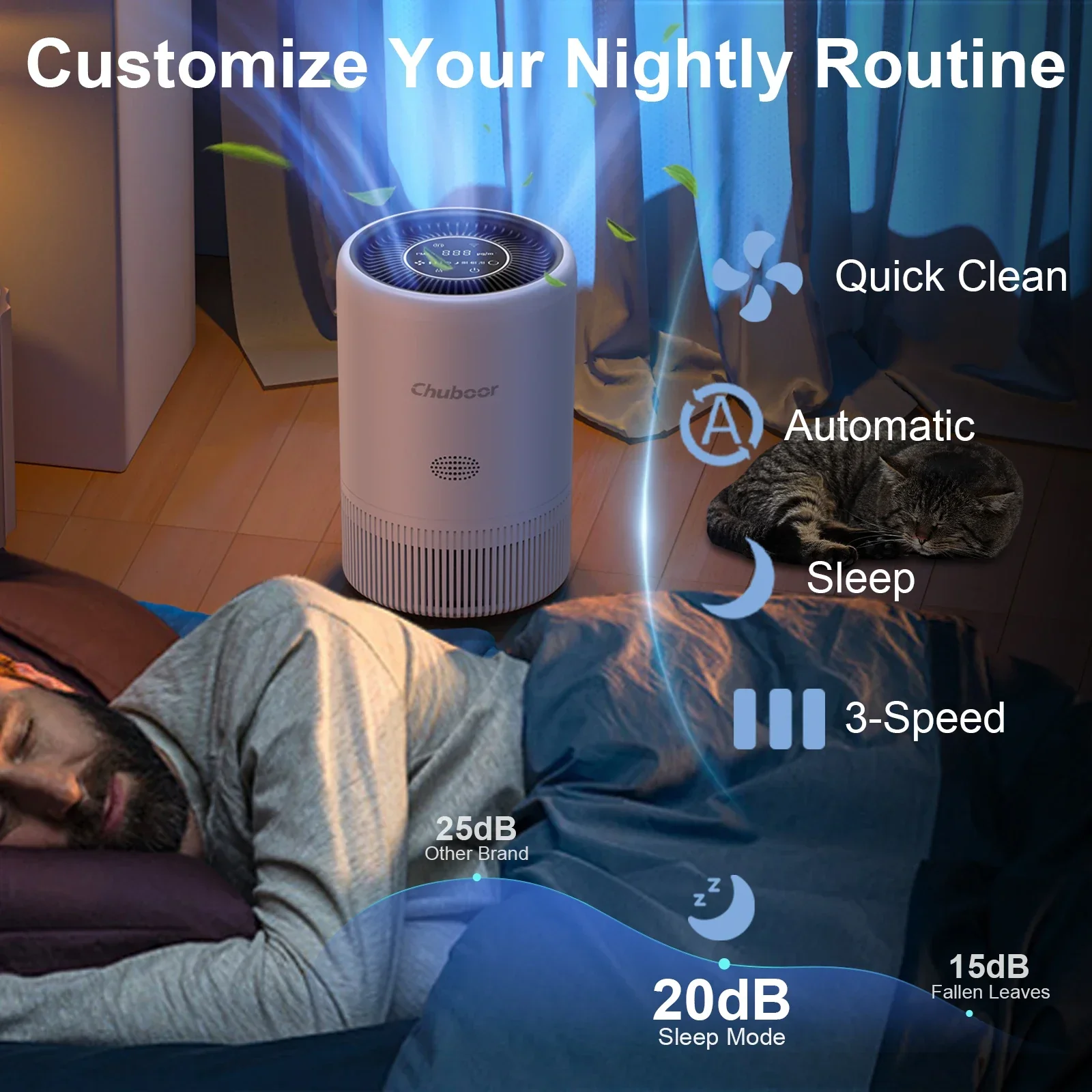Smart Air Purifier with HEPA Filter App Control PM2.5 for Bedroom Pets Home - Image 7