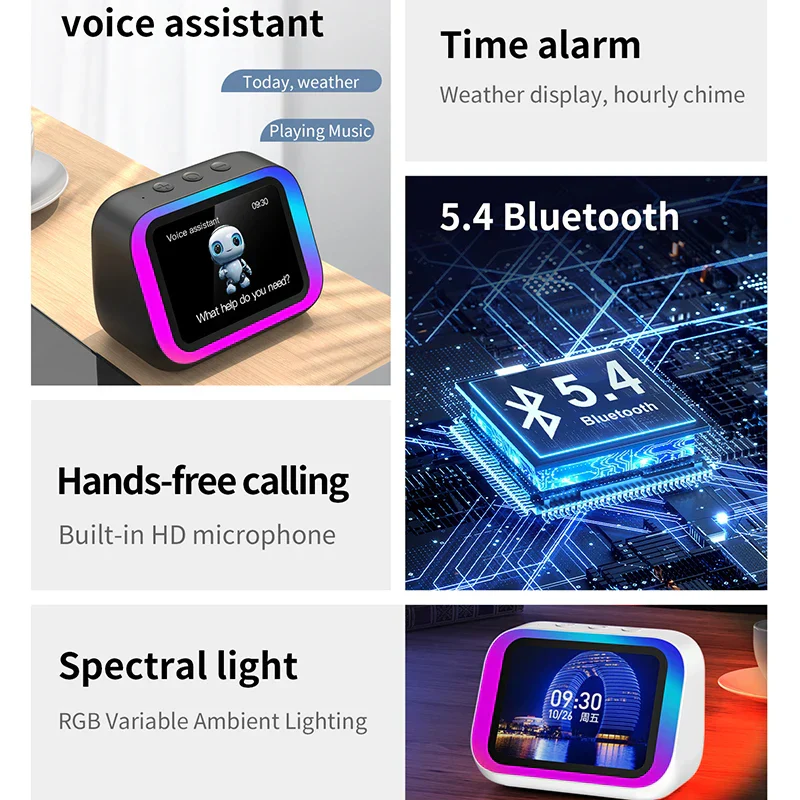 Smart Alarm Clock Bluetooth Speaker with Night Light Weather Display Music Player - Image 4