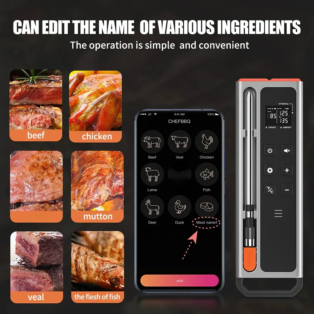 Smart Bluetooth Meat Thermometer Wireless Digital BBQ Grill Oven Air Fryer - Image 2