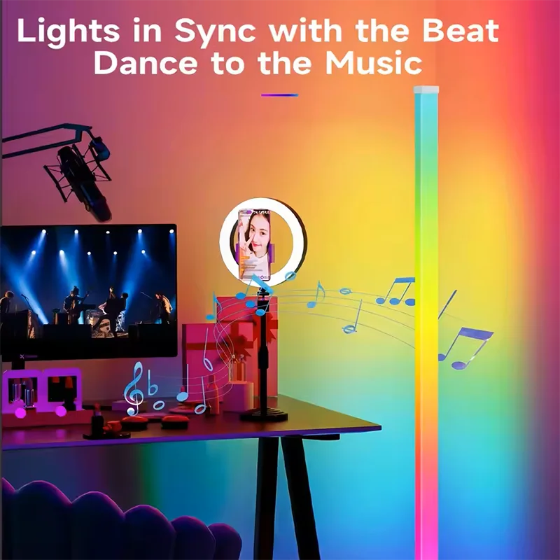 Smart RGB Corner Floor Lamp App Controlled Dimmable LED with Music Sync Lighting - Image 2