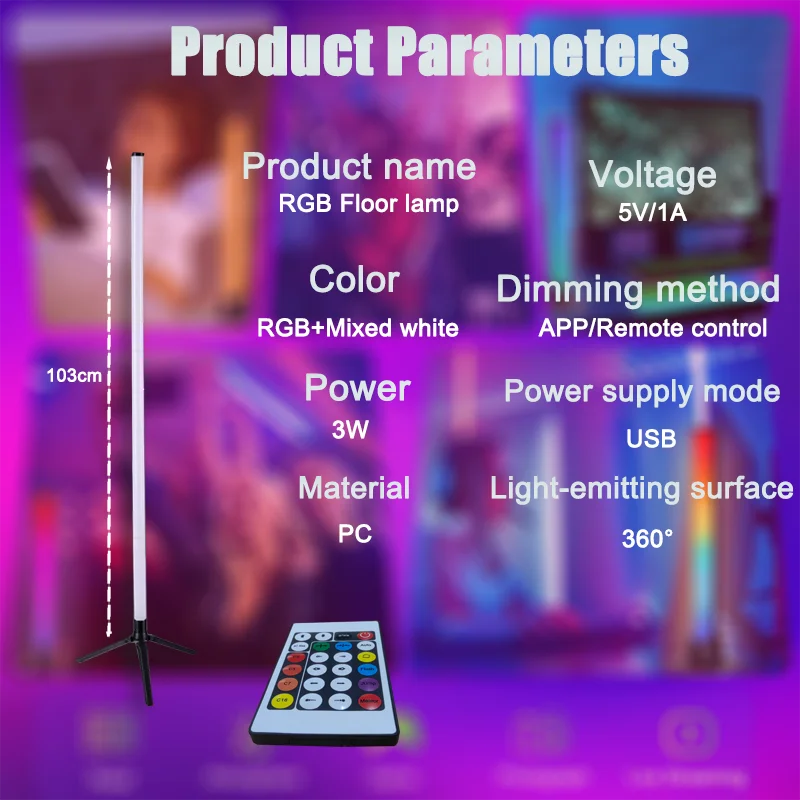 Smart RGB Corner Floor Lamp App Controlled Dimmable LED with Music Sync Lighting - Image 4