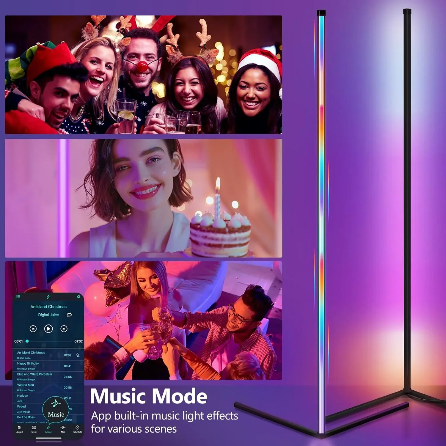 Smart RGB Corner Floor Lamp LED Music Sync App Control Ambient Lighting for Home - Image 3
