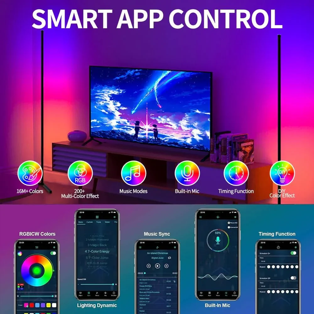 Smart RGB Corner Floor Lamp LED Music Sync App Control Ambient Lighting for Home - Image 6