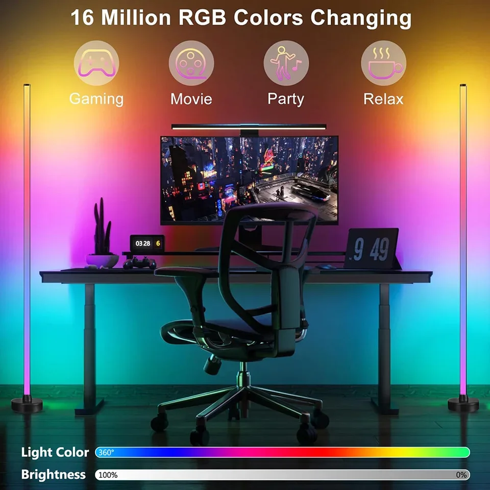 Smart RGB LED Corner Floor Lamp Music Sync App & Remote Control Mood Light Timer - Image 2