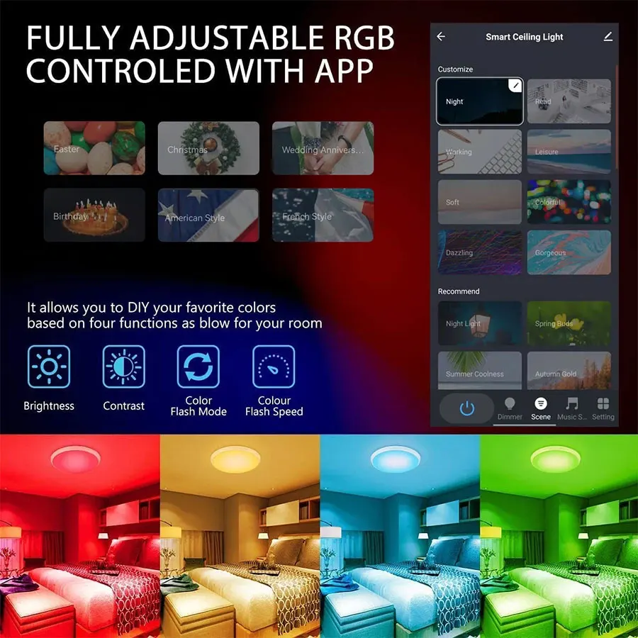 Smart WiFi RGB Ceiling Light 24W App Control Alexa Google Home Bedroom Lamp - Image 3