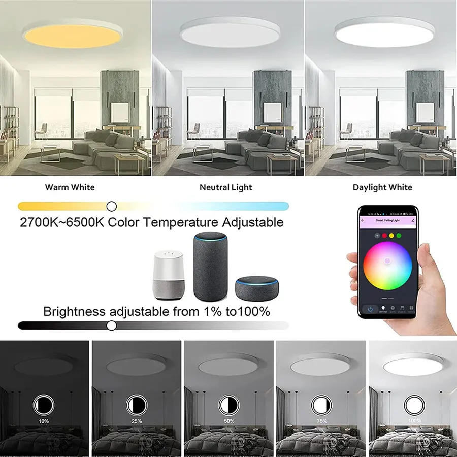 Smart WiFi RGB Ceiling Light 24W App Control Alexa Google Home Bedroom Lamp - Image 4