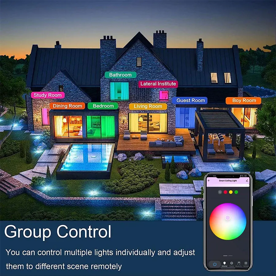 Smart WiFi RGB Ceiling Light 24W App Control Alexa Google Home Bedroom Lamp - Image 5