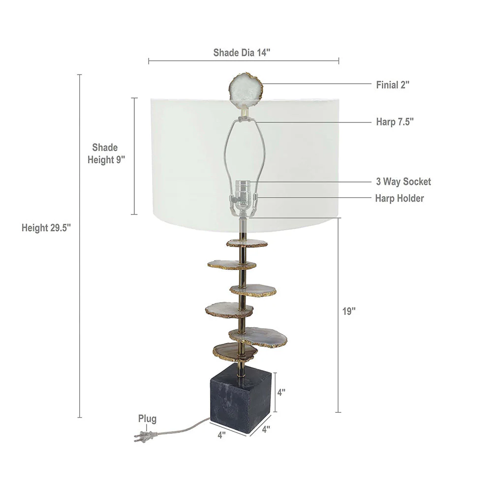 Smoke Agate-Slice Table Lamp with Marble Base - Image 2