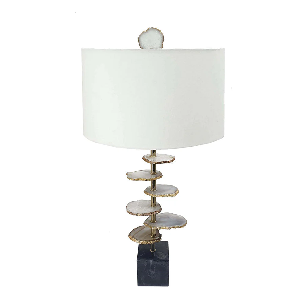 Smoke Agate-Slice Table Lamp with Marble Base - Image 3