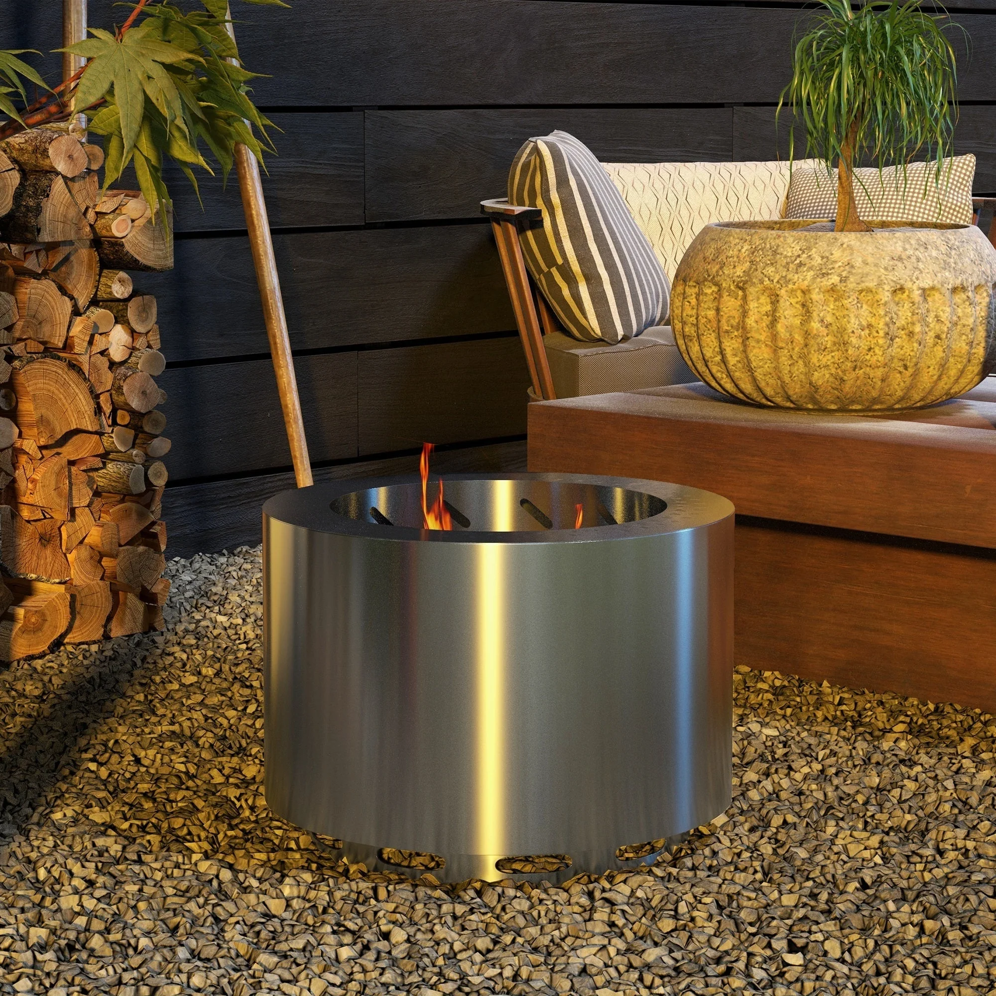 Smokeless Fire Pit 19" Portable Wood Burning Firepit with Poker - Image 3