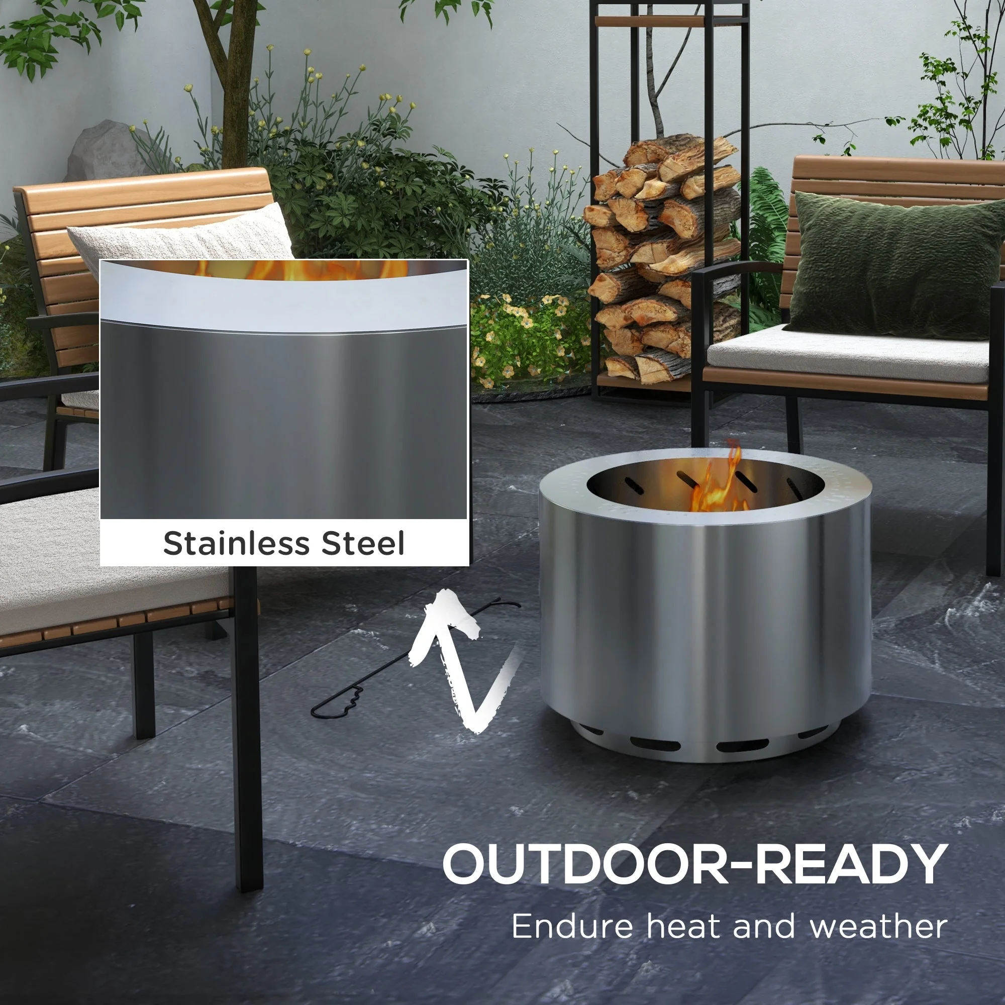 Smokeless Fire Pit 19" Portable Wood Burning Firepit with Poker - Image 4