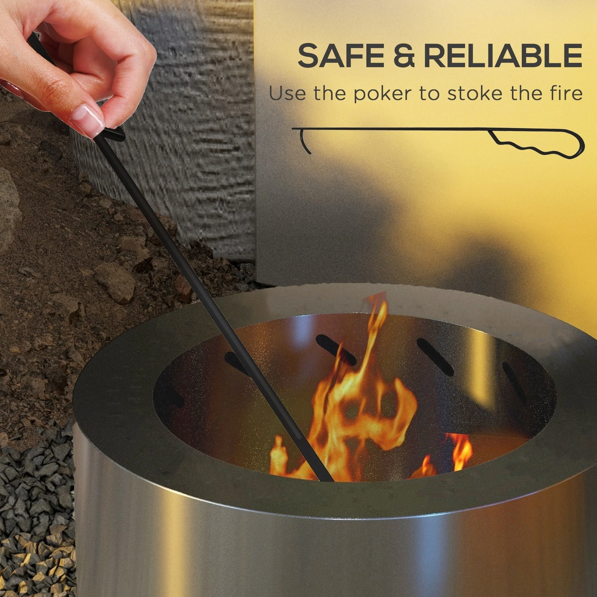 Smokeless Fire Pit 19" Portable Wood Burning Firepit with Poker - Image 5