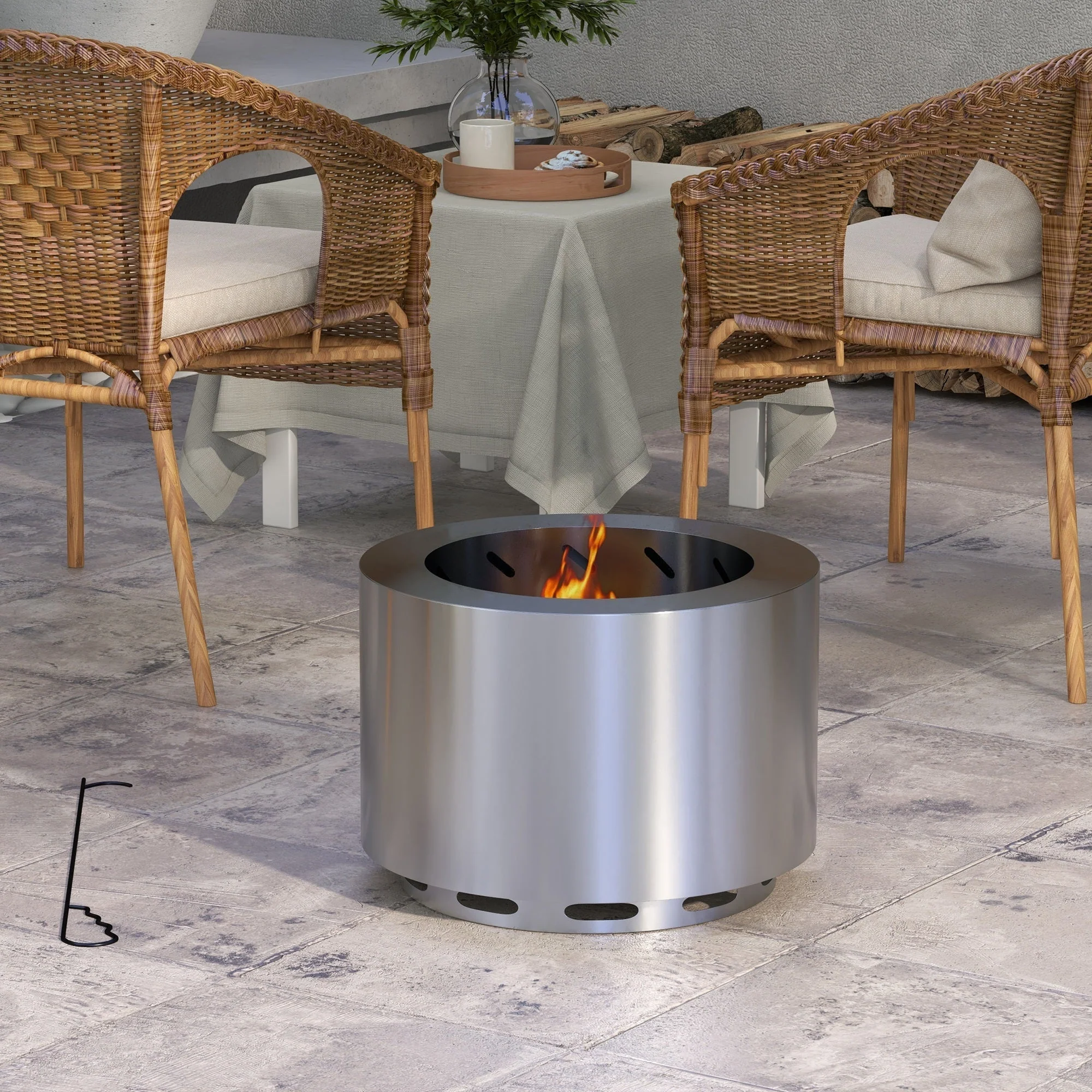 Smokeless Fire Pit 19" Portable Wood Burning Firepit with Poker - Image 8