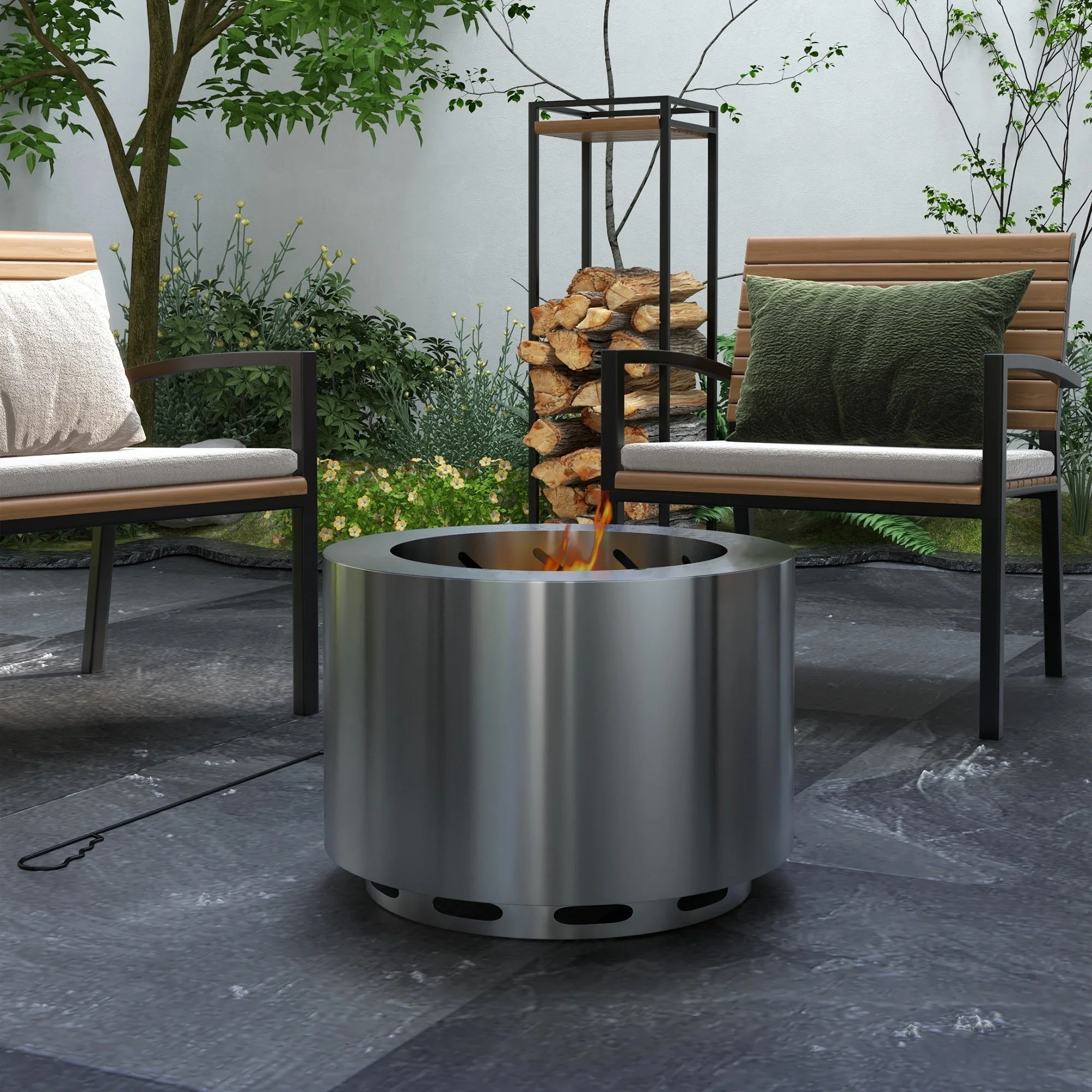 Smokeless Fire Pit 19" Portable Wood Burning Firepit with Poker - Image 9