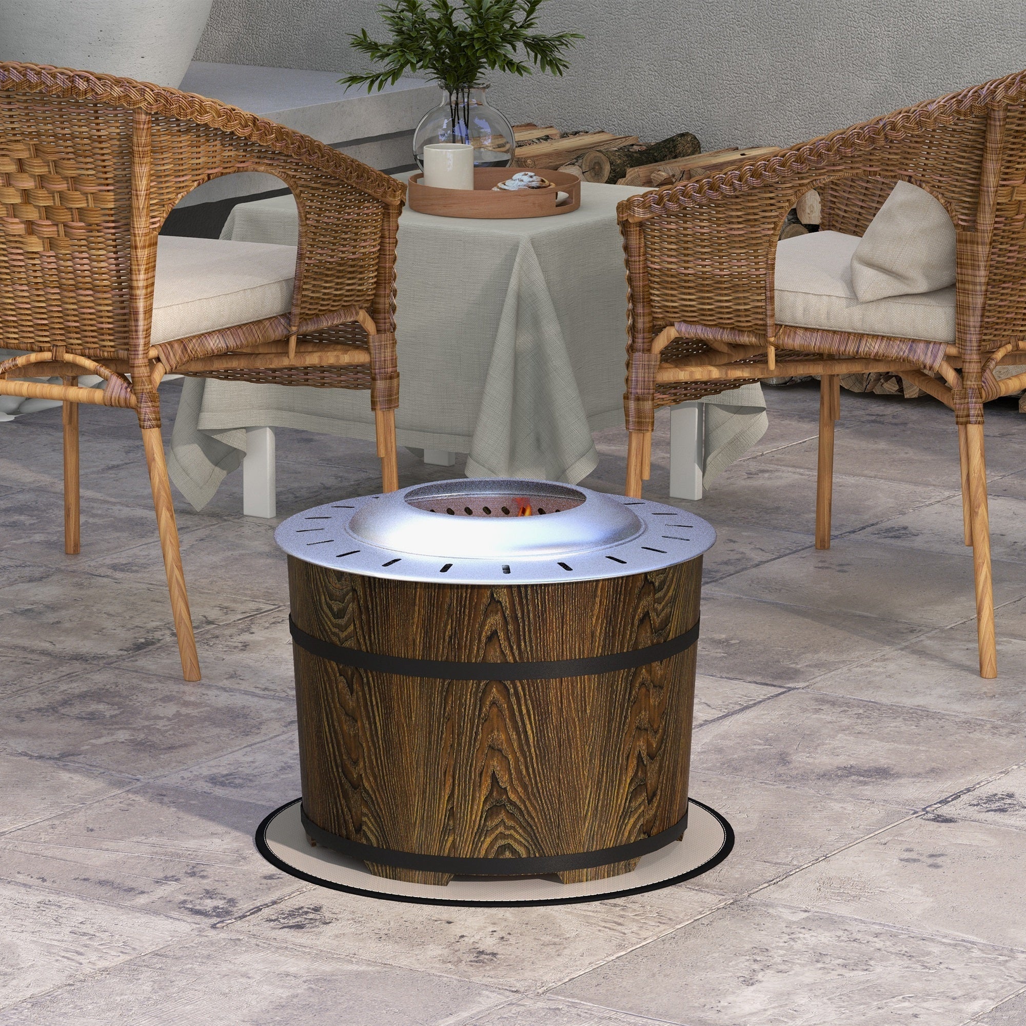 Smokeless Fire Pit with Fireproof Mat - 20.5" Barrel Style Portable Wood Burning Firepit - Image 2