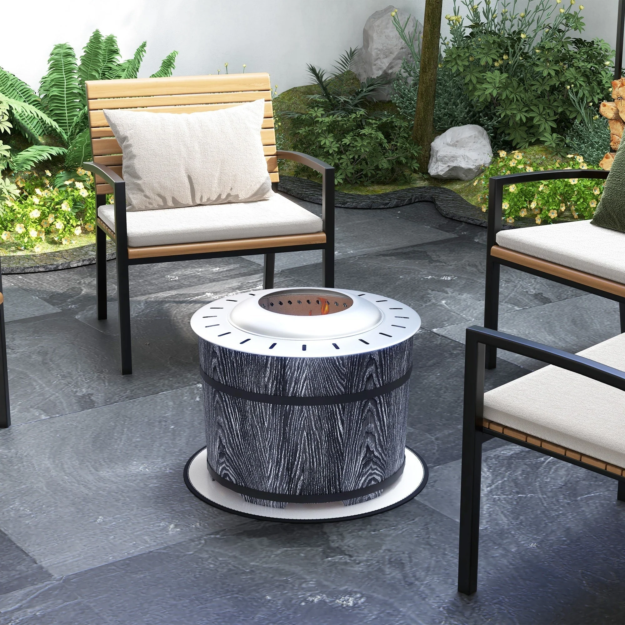 Smokeless Fire Pit with Fireproof Mat, 20" Barrel Style Portable Wood Burning Firepit - Image 2