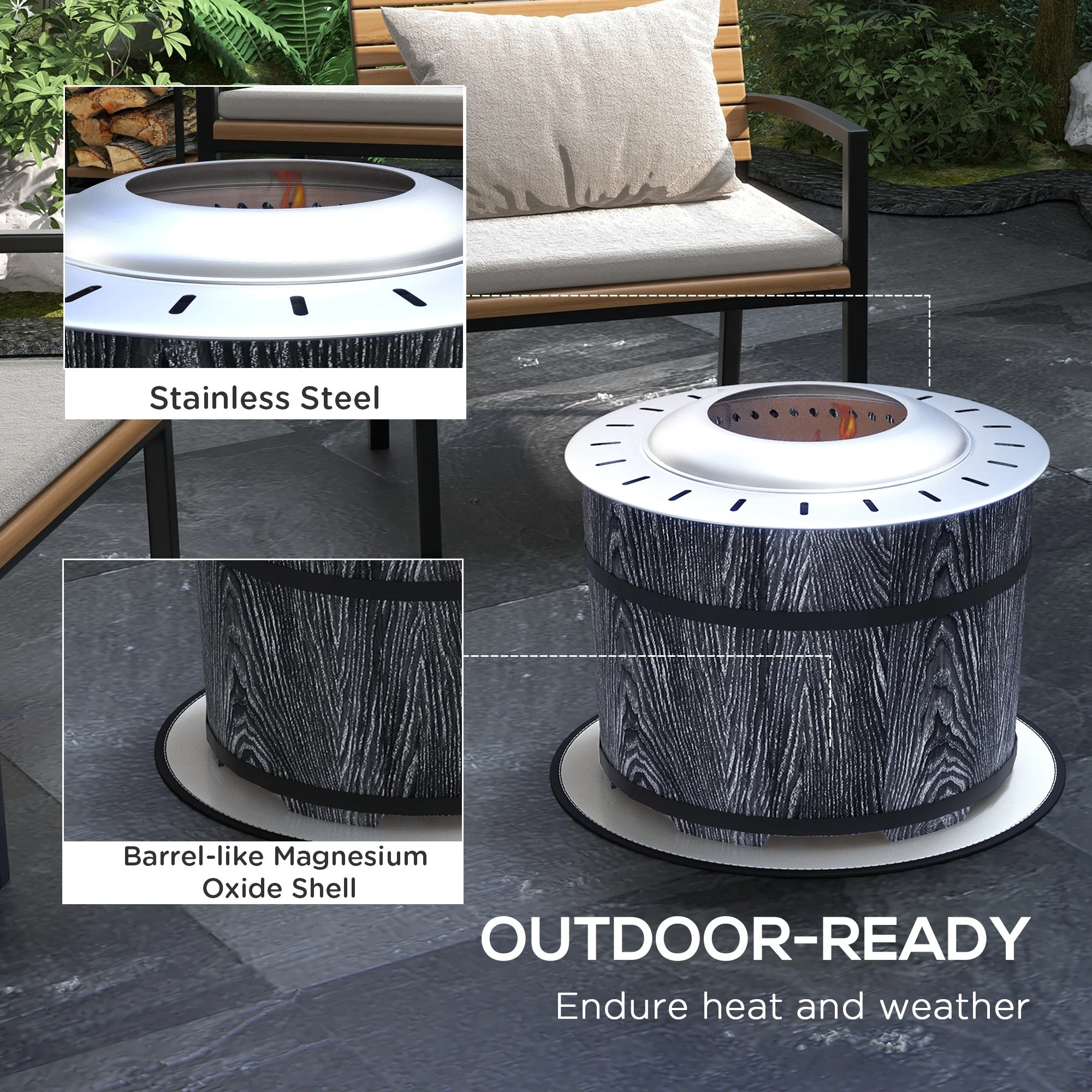 Smokeless Fire Pit with Fireproof Mat, 20" Barrel Style Portable Wood Burning Firepit - Image 5