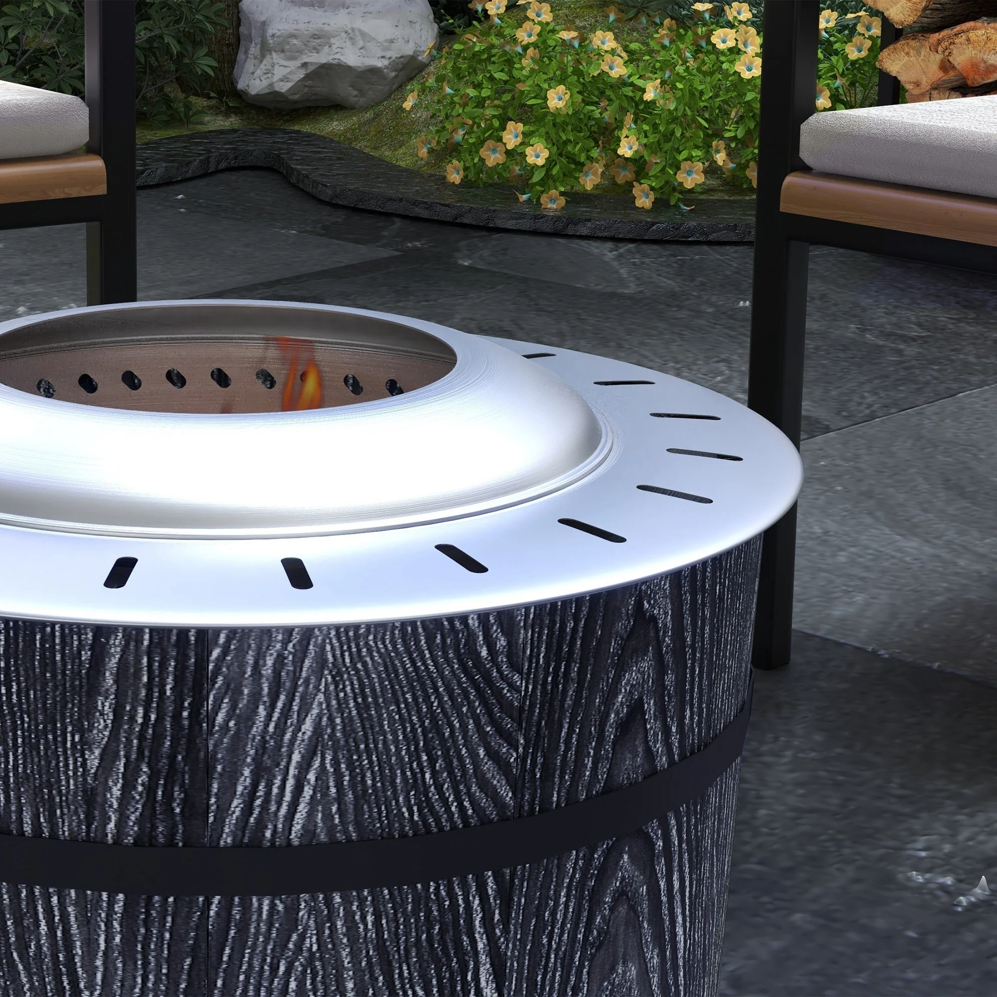 Smokeless Fire Pit with Fireproof Mat, 20" Barrel Style Portable Wood Burning Firepit - Image 7