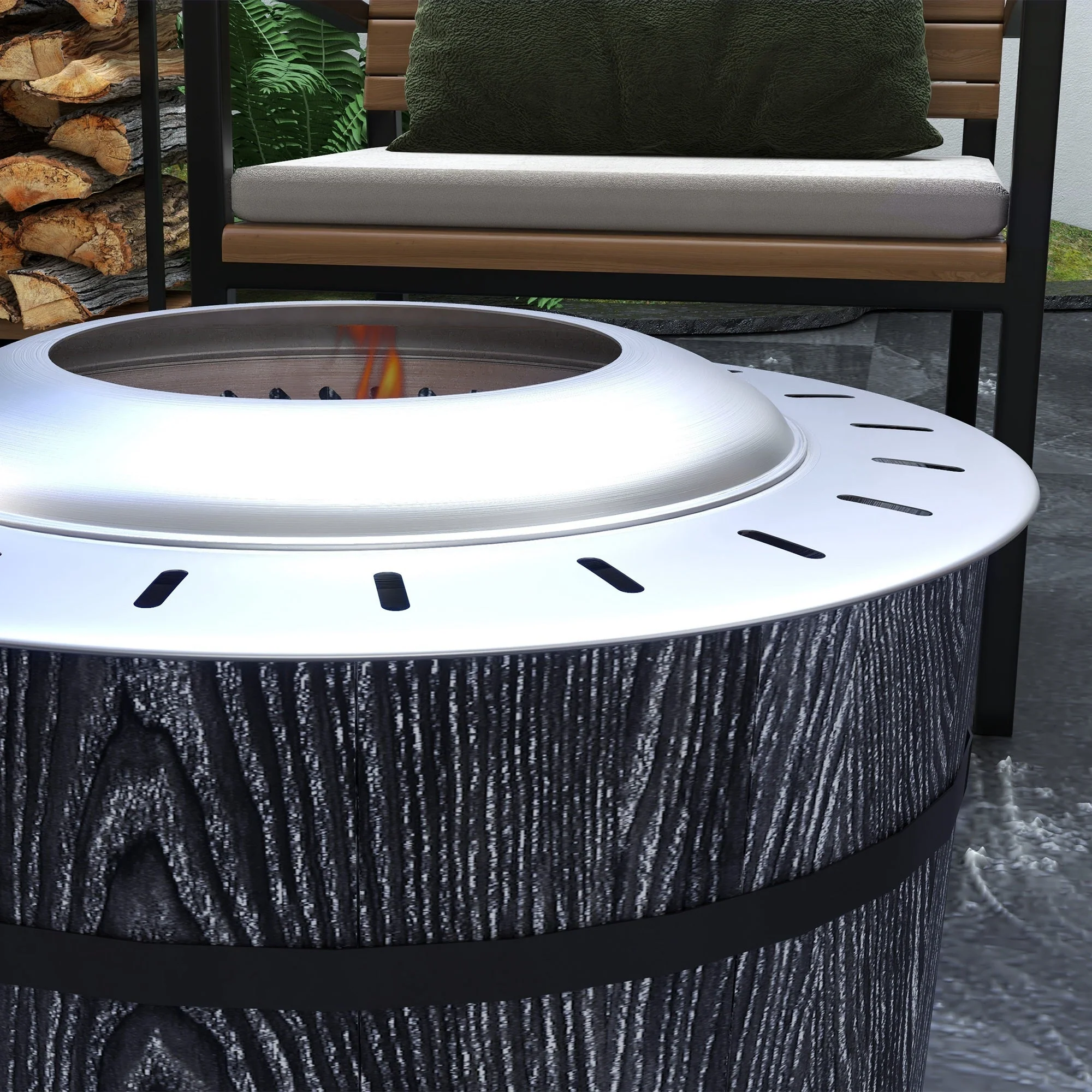 Smokeless Fire Pit with Fireproof Mat, 20" Barrel Style Portable Wood Burning Firepit - Image 9