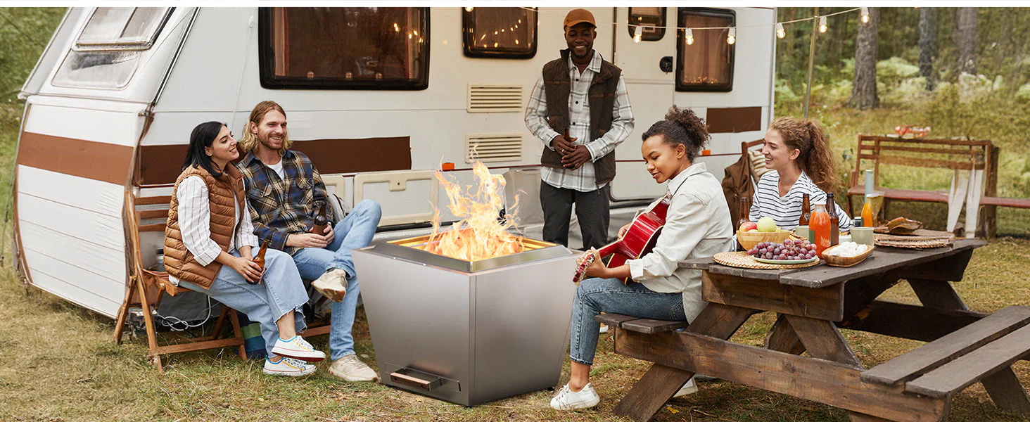 Smokeless Fire Pit with Fireproof Mat 20' Barrel Style Portable Wood Burning Firepit Black - Image 9