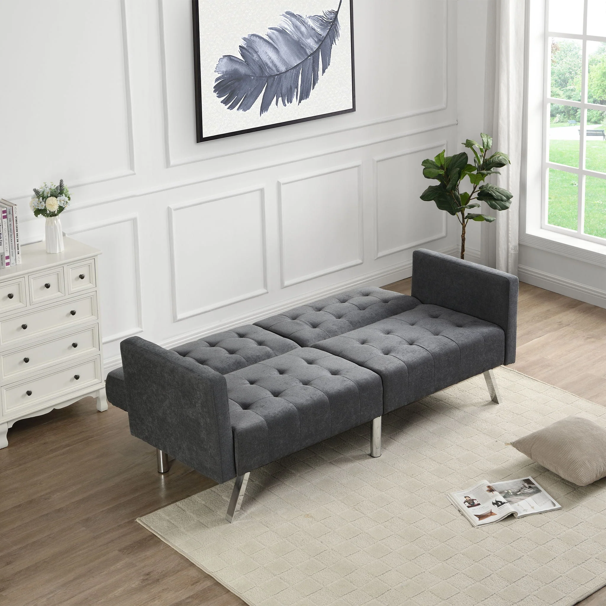 Sofa Bed Convertible Folding Lounge Couch Loveseat Sleeper Sofa Armrests - Dark Gray - Image 3