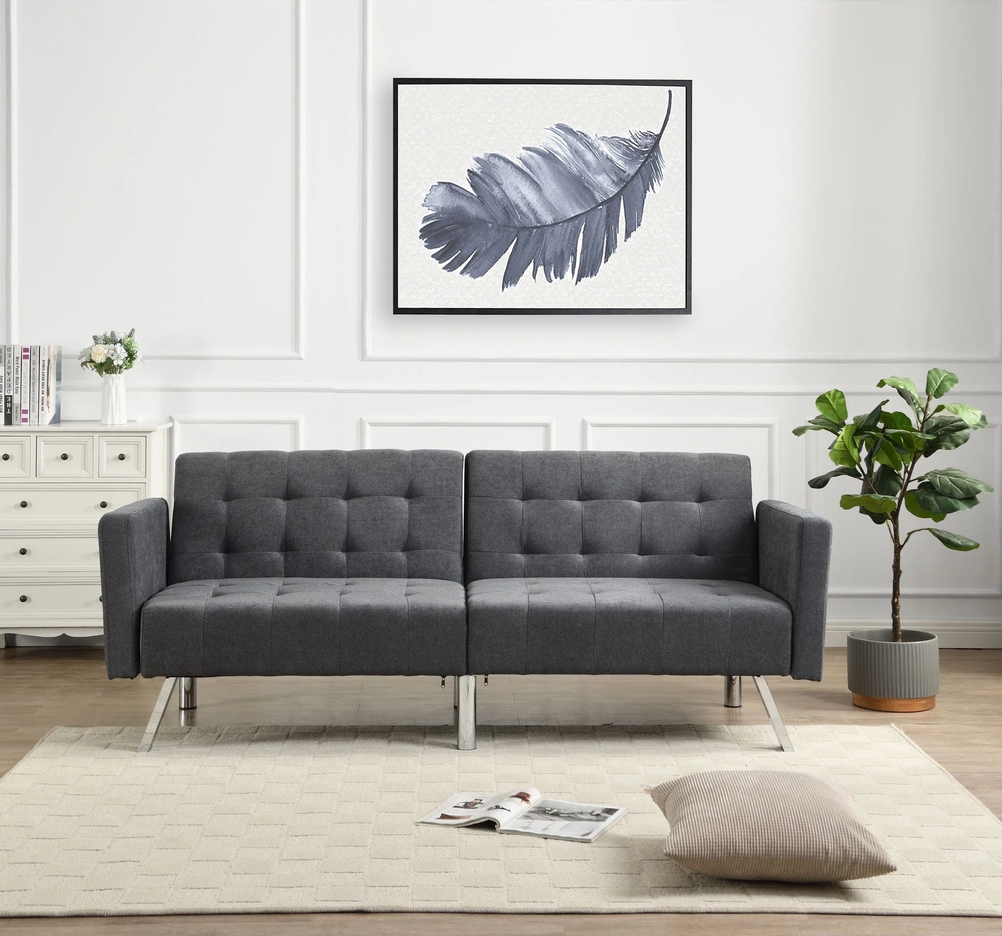 Sofa Bed Convertible Folding Lounge Couch Loveseat Sleeper Sofa Armrests - Dark Gray - Image 4