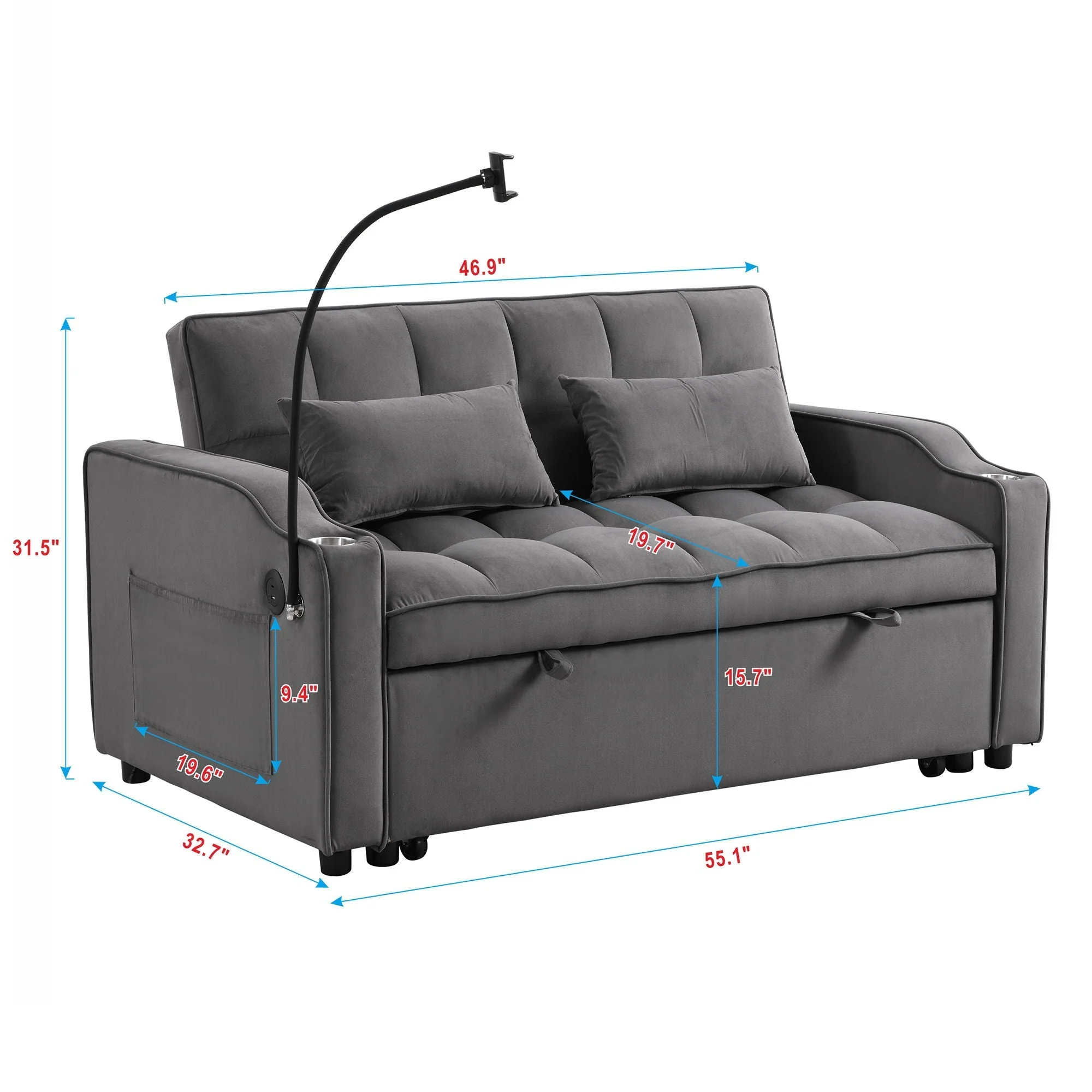 Sofa Bed With Trundle For Small Rooms - Dark Gray - Image 2