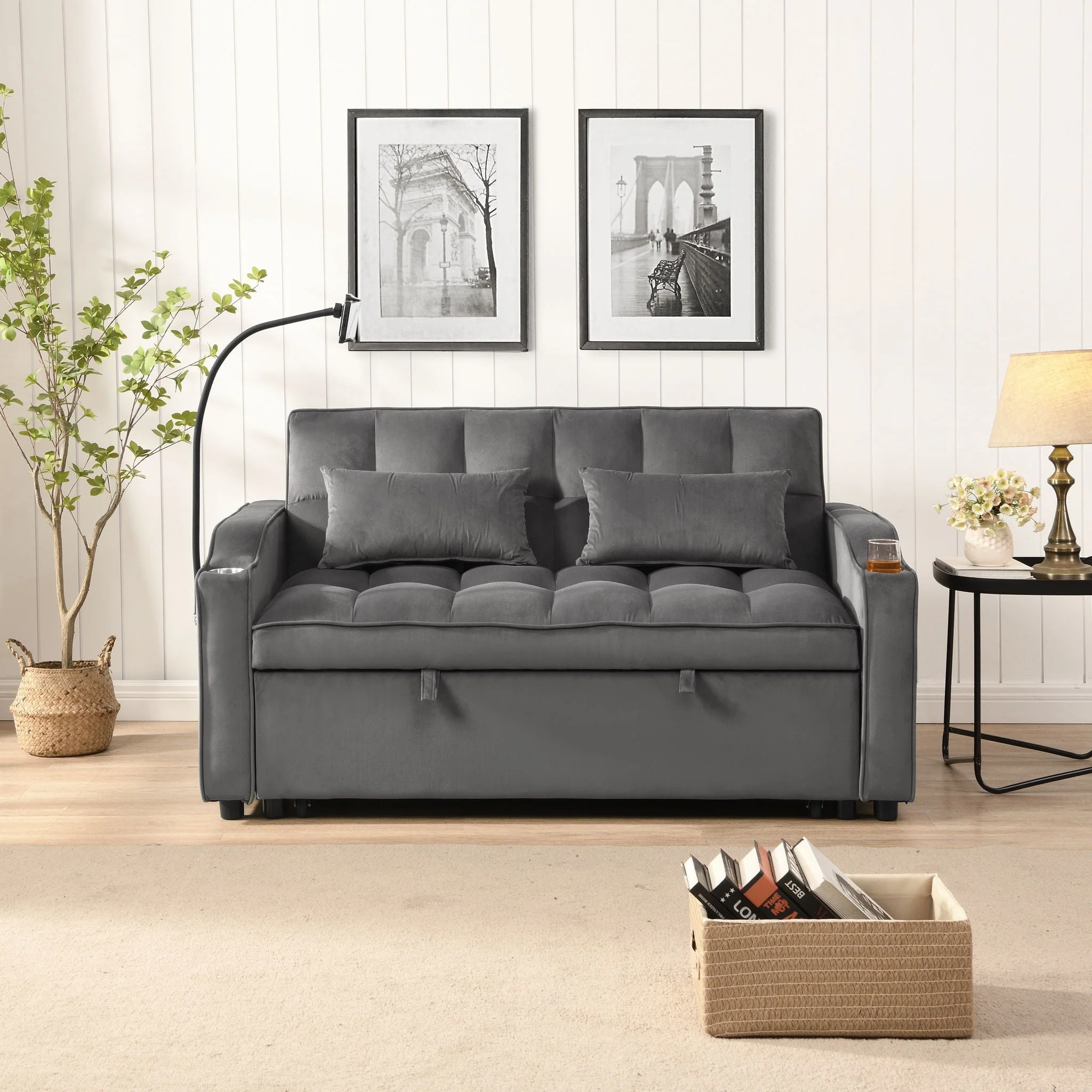 Sofa Bed With Trundle For Small Rooms - Dark Gray - Image 3