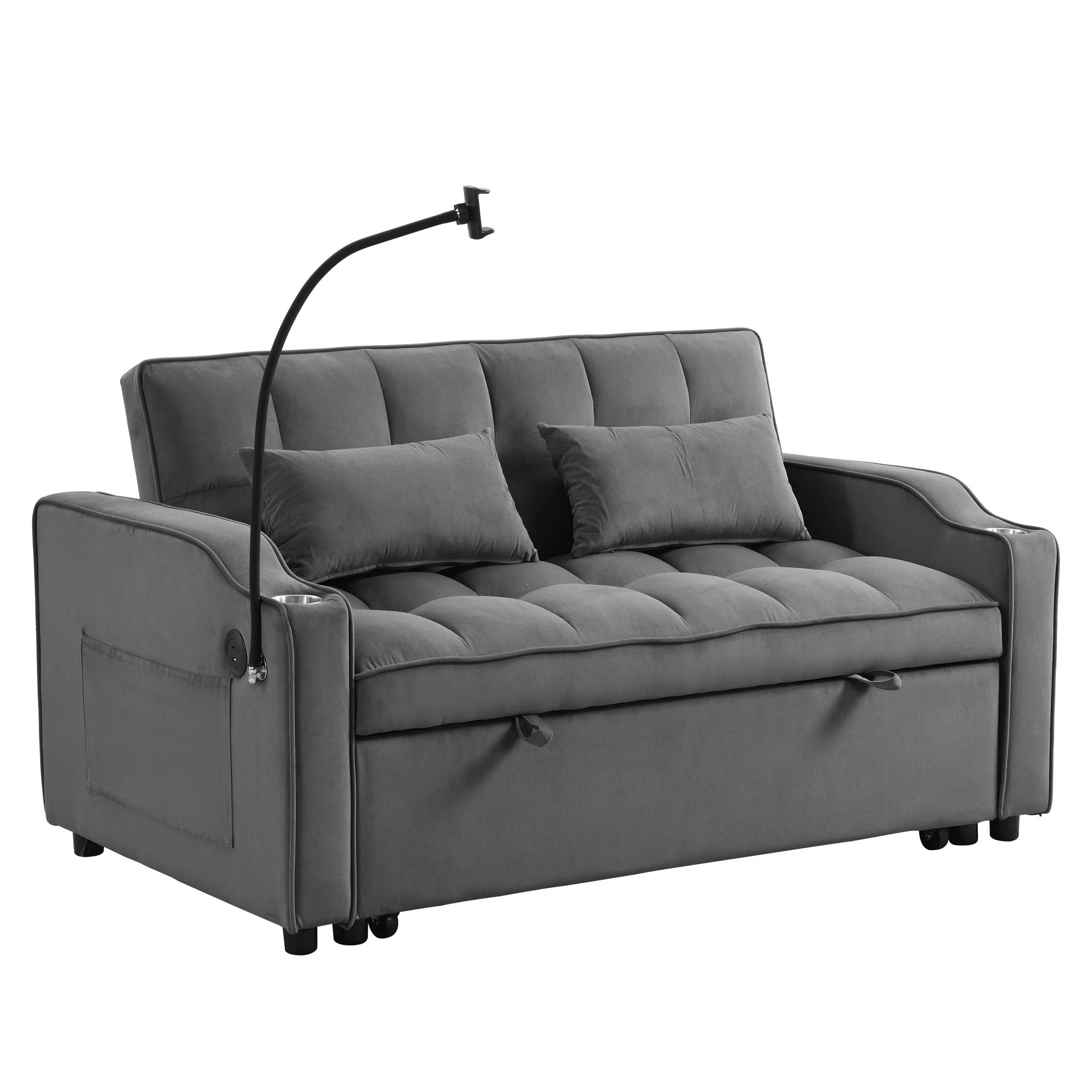 Sofa Bed With Trundle For Small Rooms - Dark Gray - Image 4