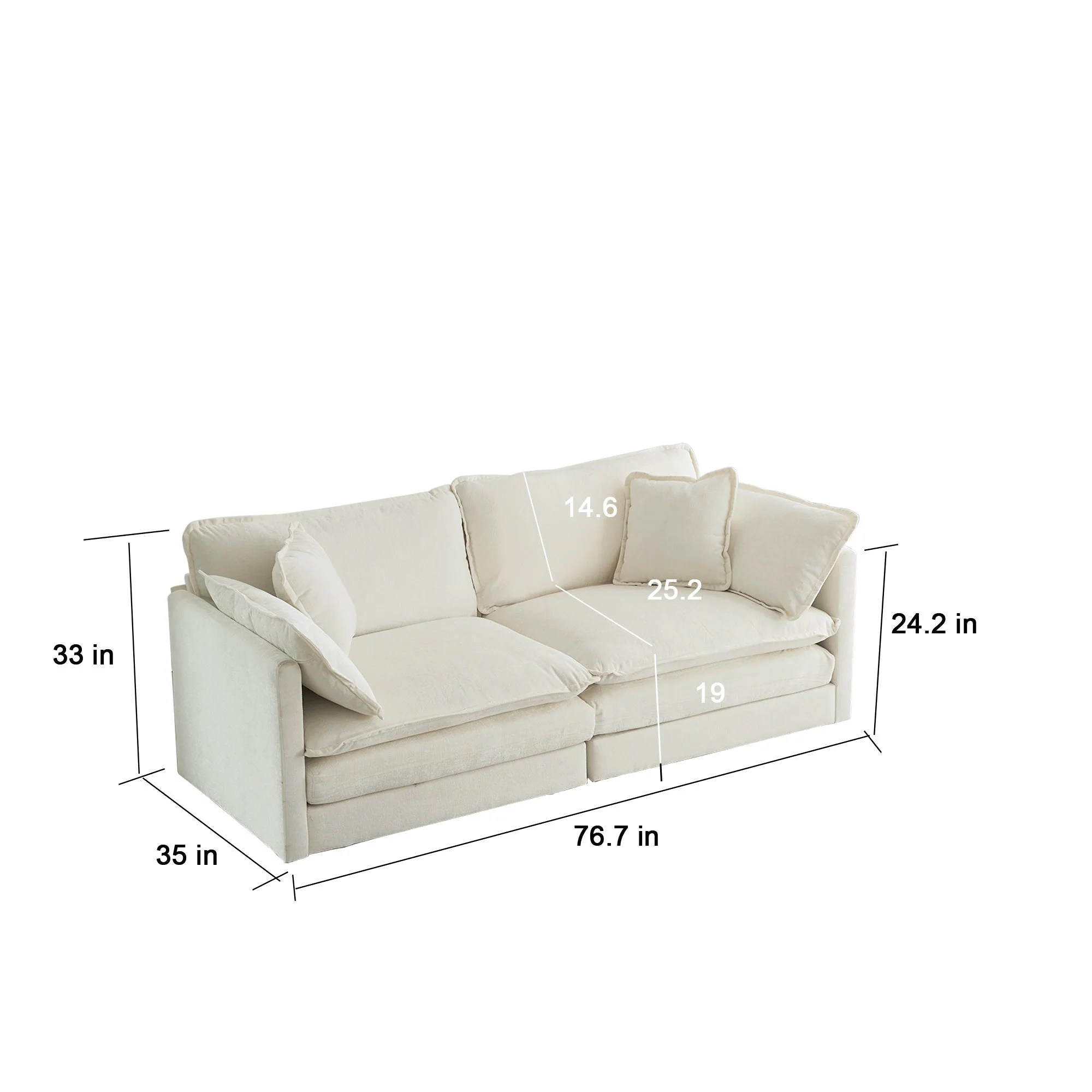 Sofa Set of 2 Chenille Couch, 2+3 Seater Sofa Set Deep Seat Sofa, Modern Sofa Set for Living Room, White Chenille - Image 11