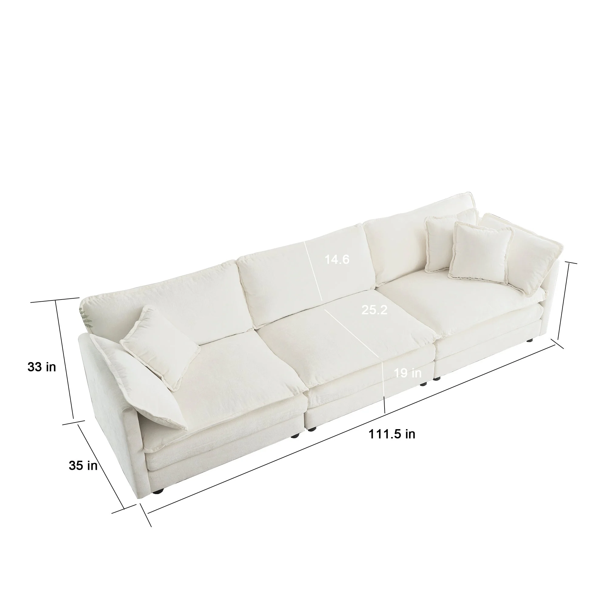 Sofa Set of 2 Chenille Couch, 2+3 Seater Sofa Set Deep Seat Sofa, Modern Sofa Set for Living Room, White Chenille - Image 6
