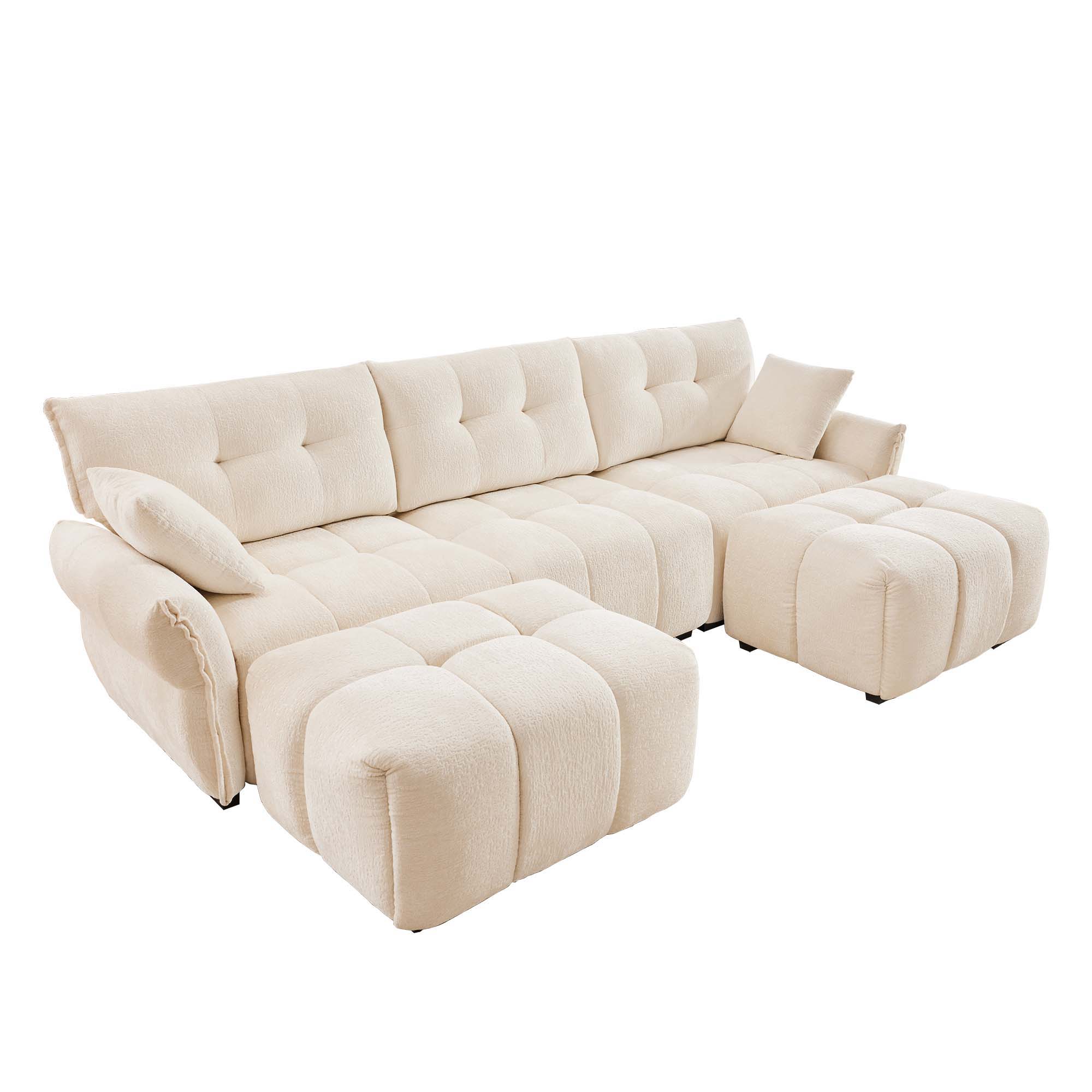 Sofa Set With Ottoman And Pillows, Textured, High Resilience Cushions - Image 13