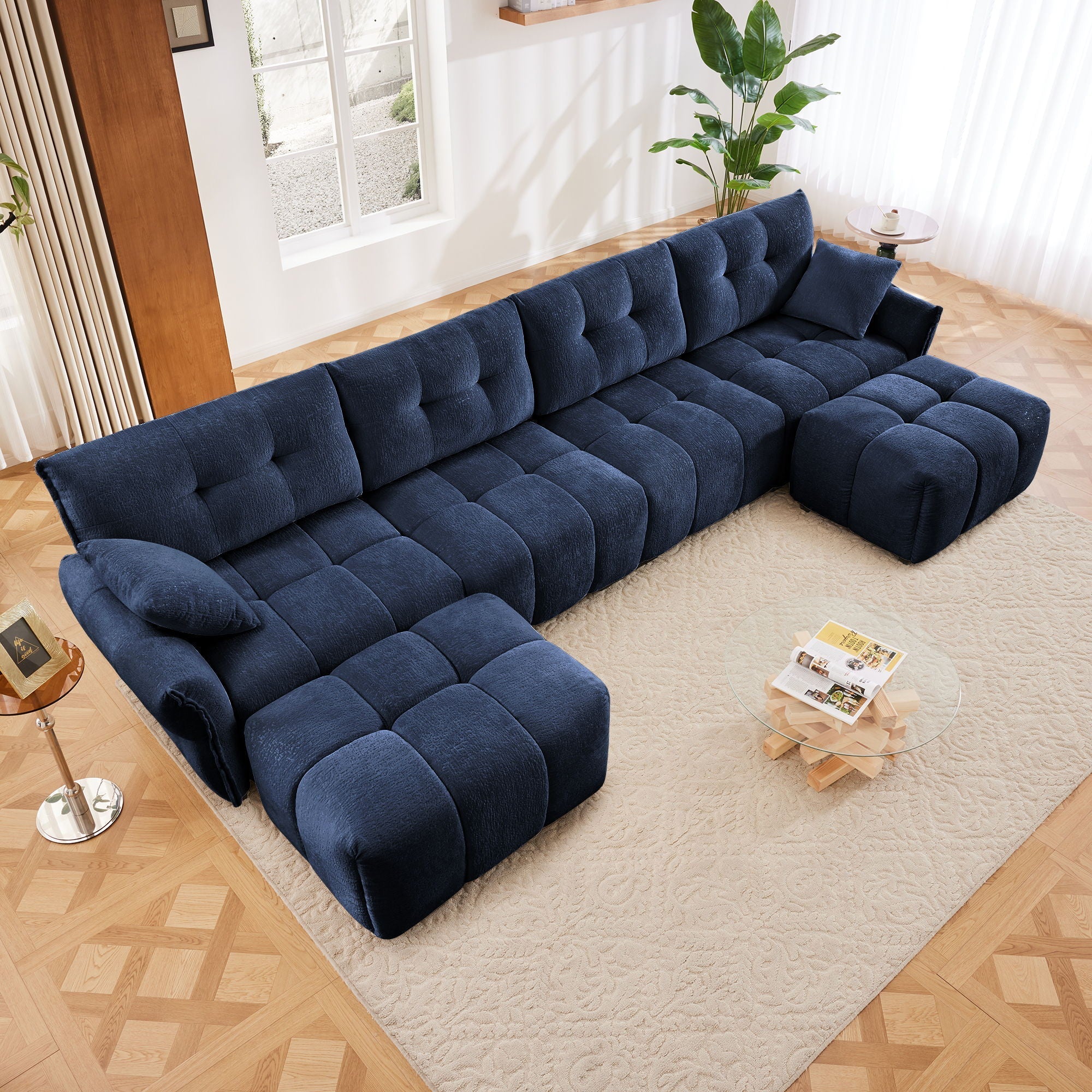 Sofa Set With Ottoman And Pillows, Textured, High Resilience Cushions - Image 29