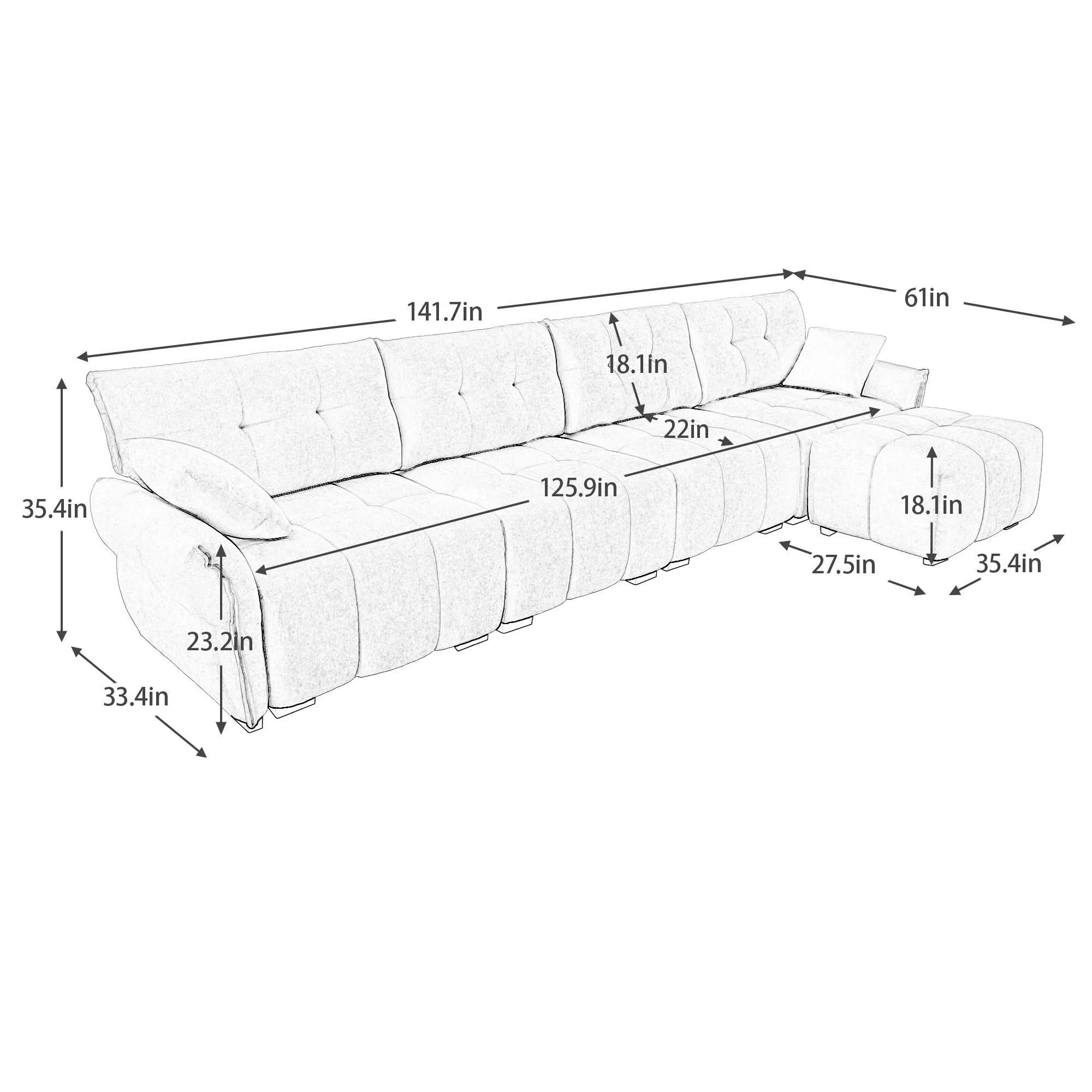 Sofa Set With Ottoman And Pillows, Textured, High Resilience Cushions - Image 30