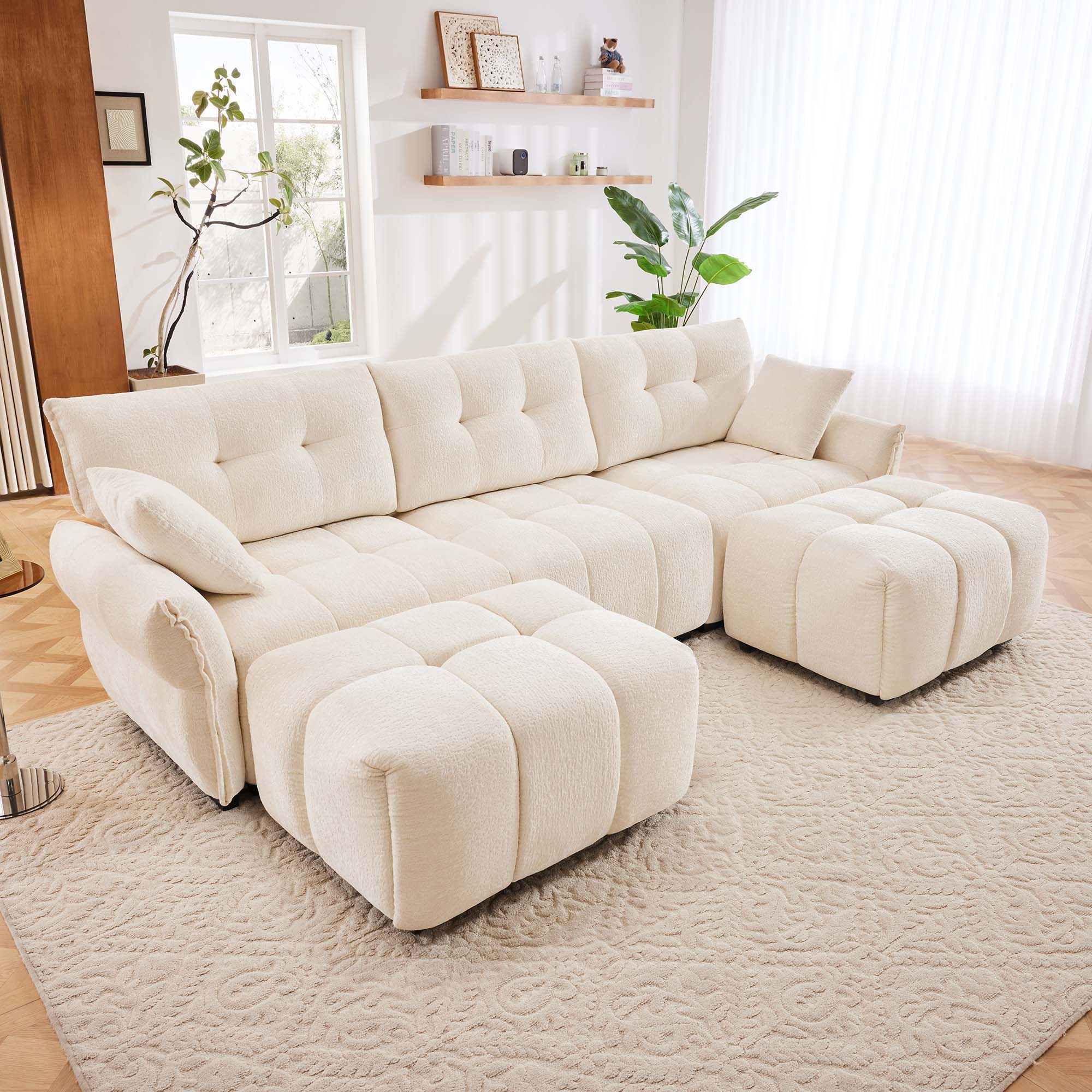 Sofa Set With Ottoman And Pillows, Textured, High Resilience Cushions - Image 32