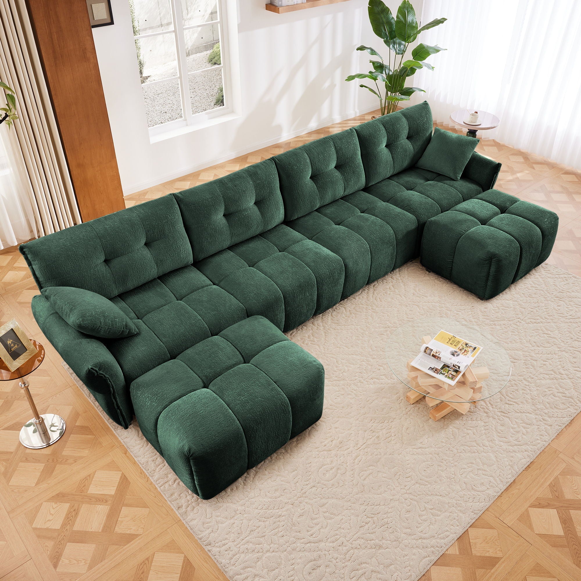Sofa Set With Ottoman And Pillows, Textured, High Resilience Cushions - Image 33
