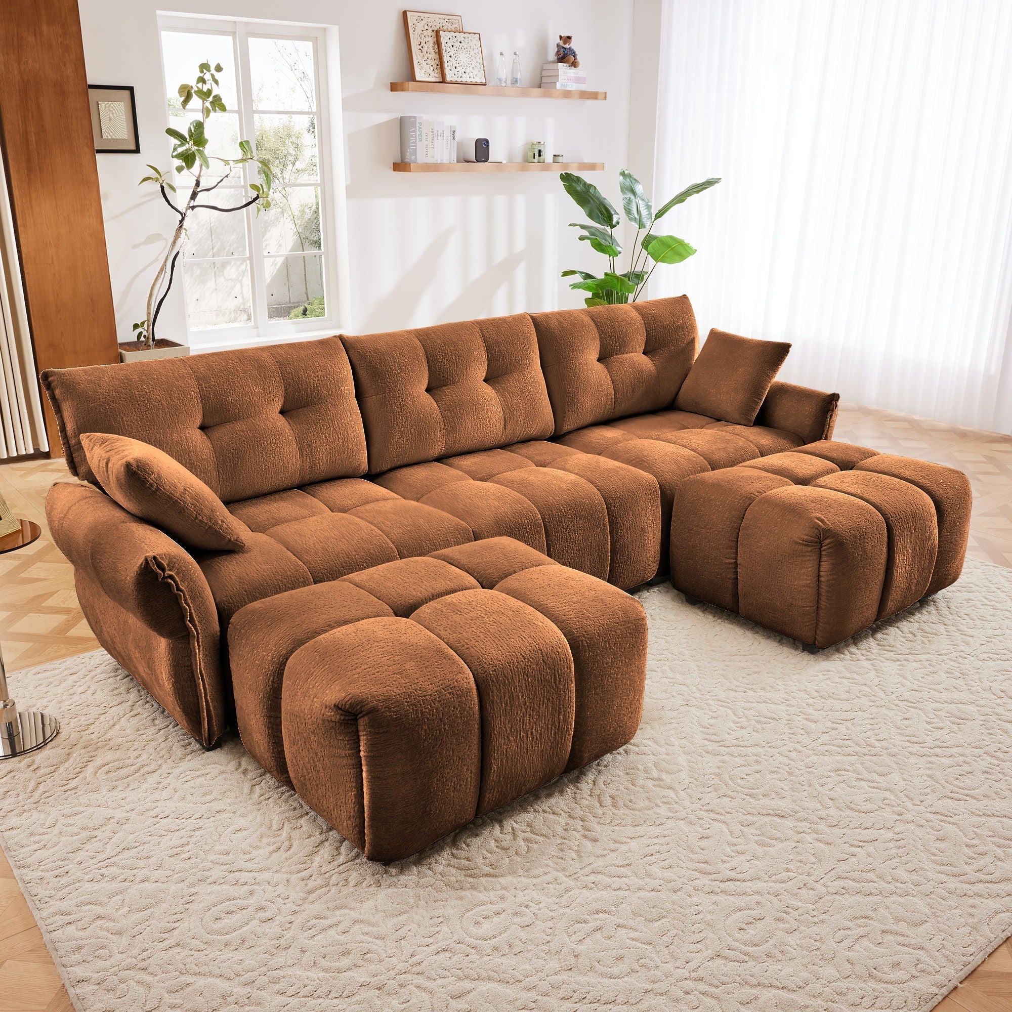 Sofa Set With Ottoman And Pillows, Textured, High Resilience Cushions - Image 34