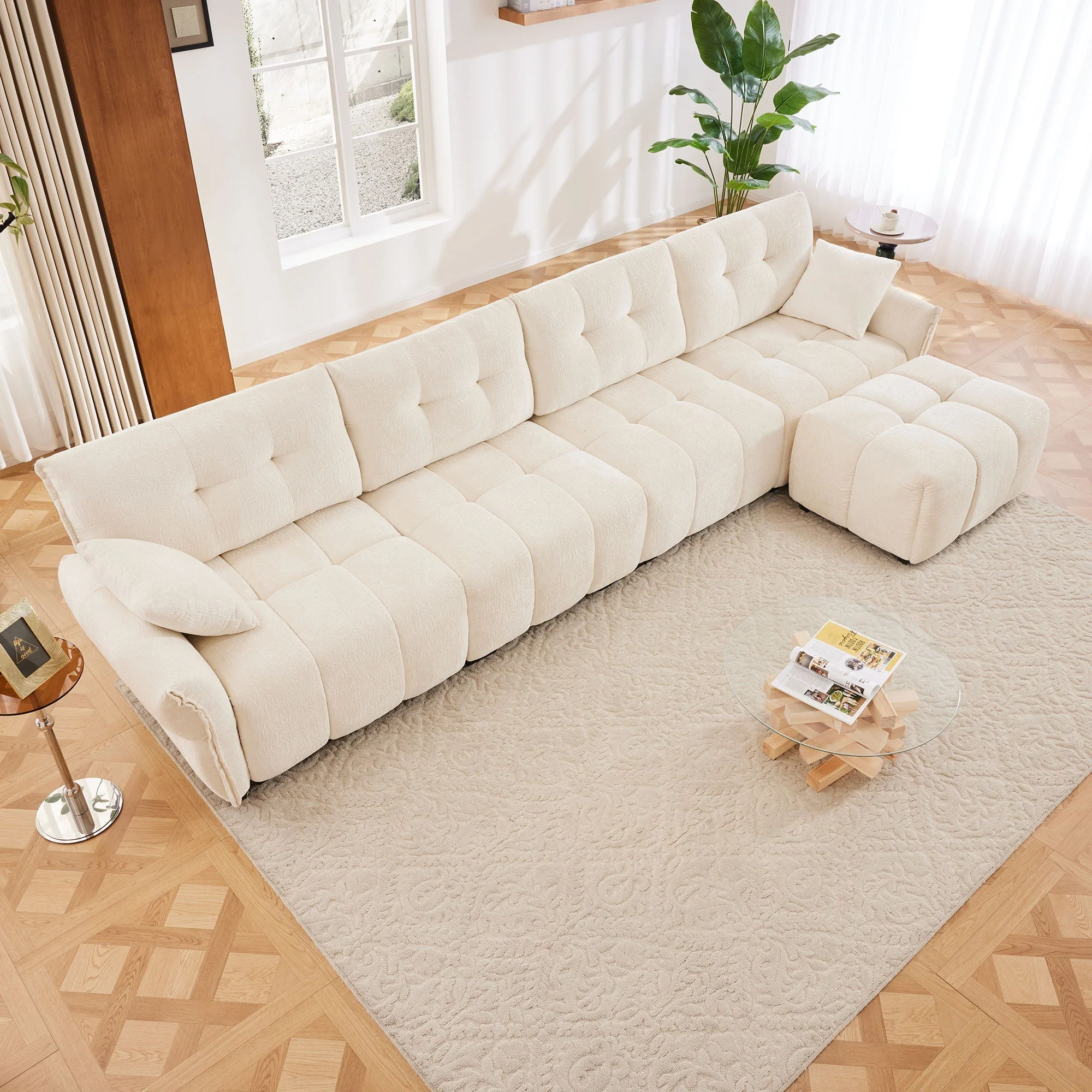 Sofa Set With Ottoman And Pillows, Textured, High Resilience Cushions - Image 36