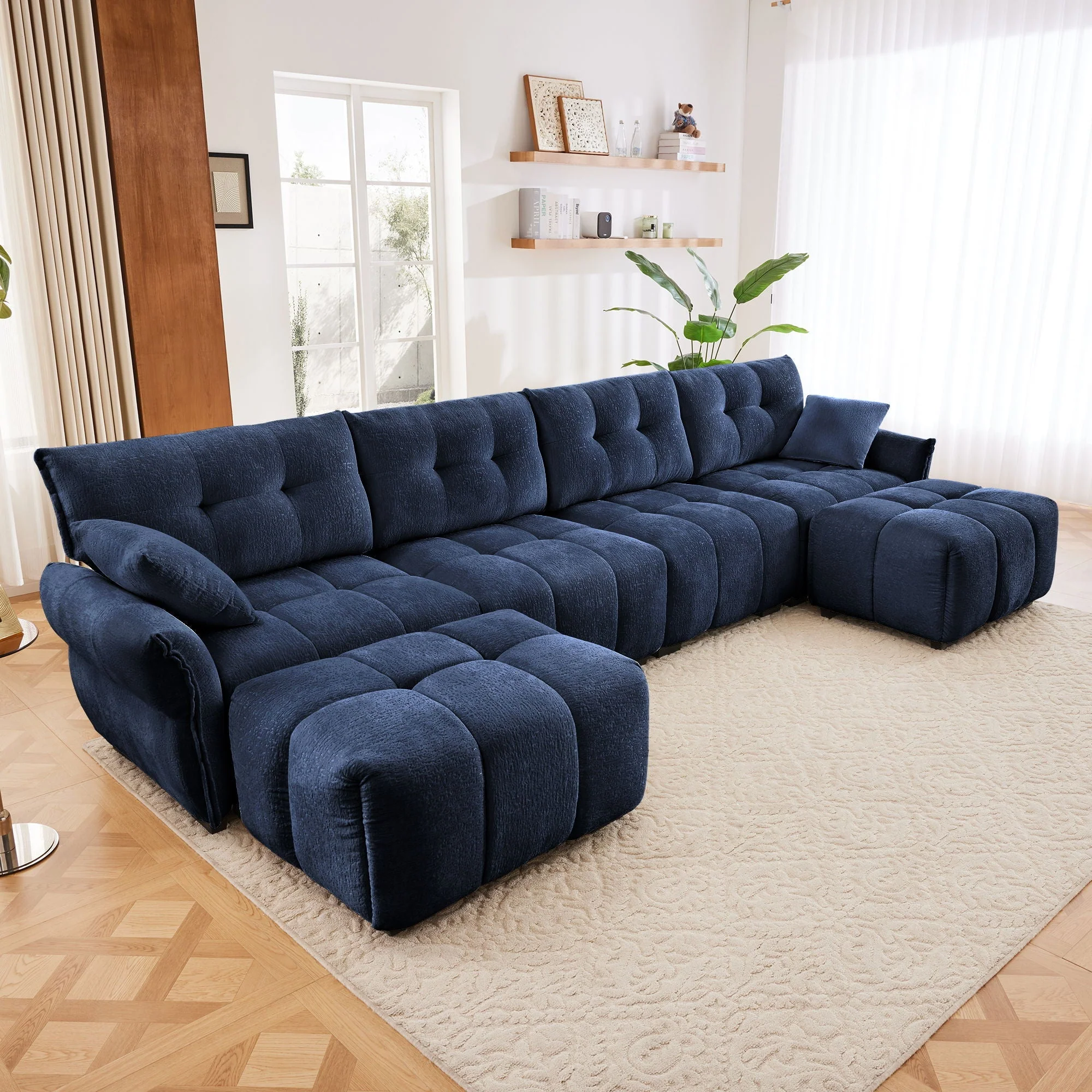 Sofa Set With Ottoman And Pillows, Textured, High Resilience Cushions - Image 38