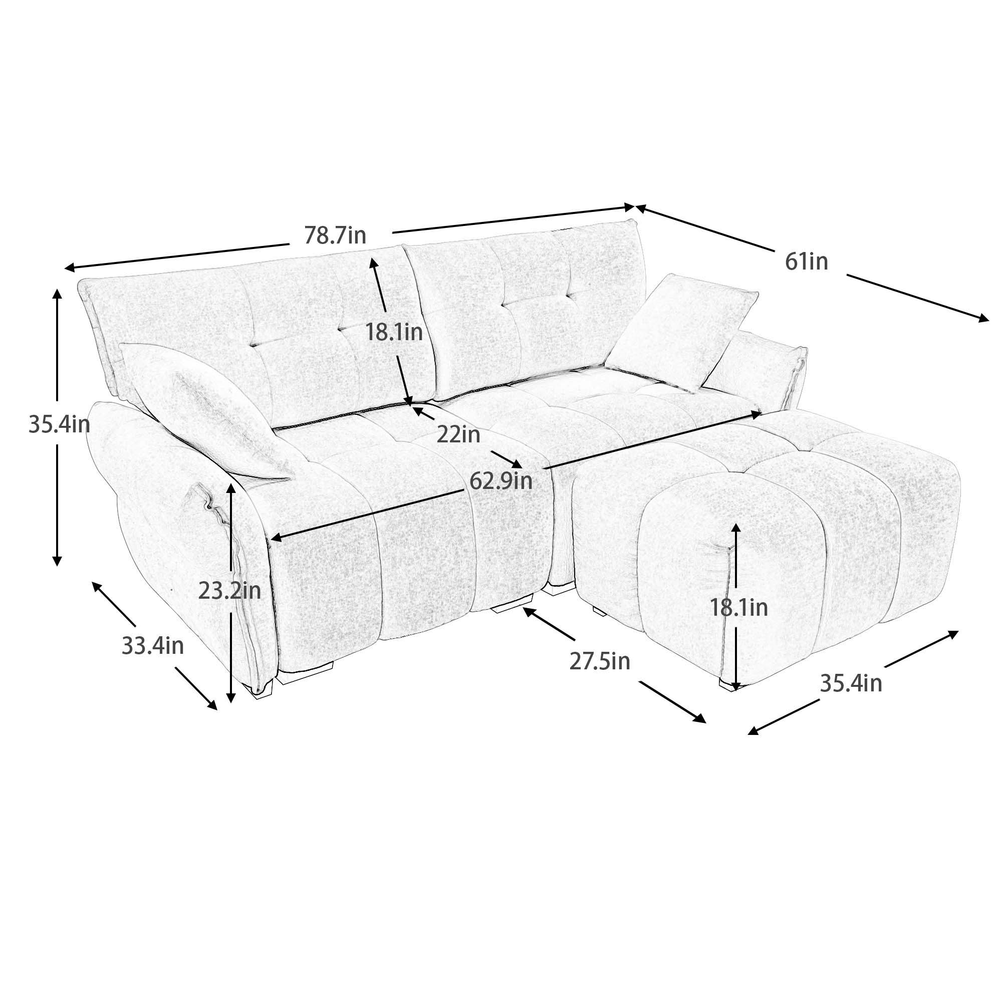 Sofa Set With Ottoman And Pillows, Textured, High Resilience Cushions - Image 39