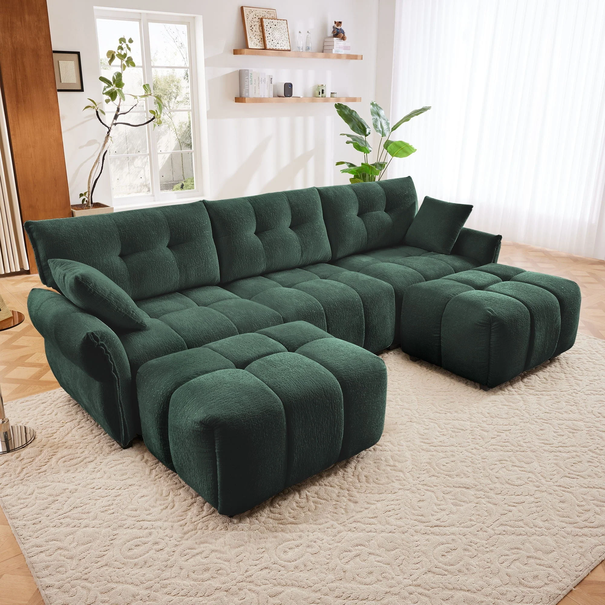 Sofa Set With Ottoman And Pillows, Textured, High Resilience Cushions - Image 40
